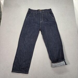 Beslow Jeans Mens 30 Indigo Blue Selvedge Baggy Pleat Straight Denim Fits 30x26